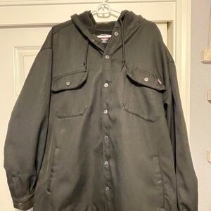 Mens Wrangler Workwear Solid Black Hooded Work Jacket 2XL Snap up W Pockets